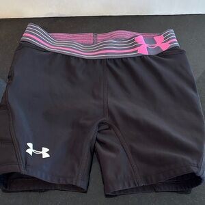 Under Armour Girl’s Black Softball Hip Padded Shorts with Pink Accents